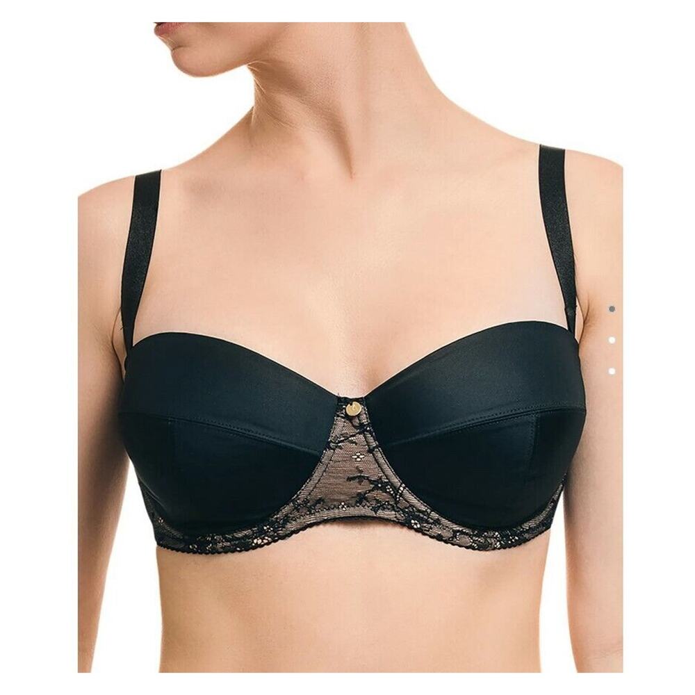 Ipomia Bare Lace-Trim Balconette Bra Black Size 30DD